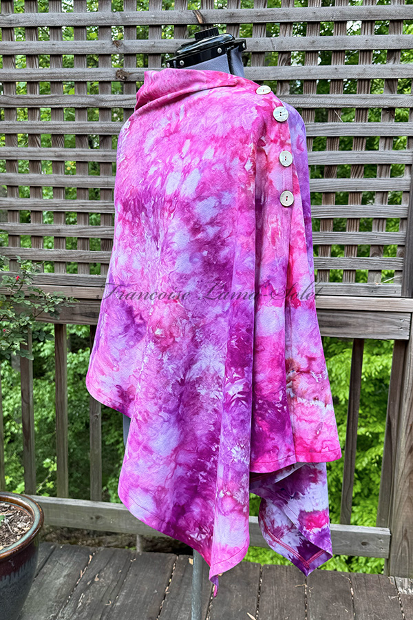 Women's hand dyed tie dye warm and cozy fall winter Button Shawl Wrap, poncho cover up in the beautiful shades of pink and purple - Roses
