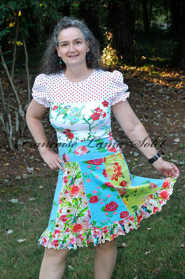 Womens handmade colorful patchwork floral ruffle a-line skirt Evelyn