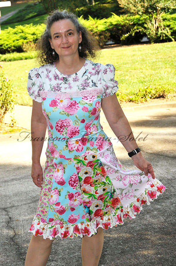 Womens handmade romantic floral patchwork ruffled jersey skirt New Beginnings