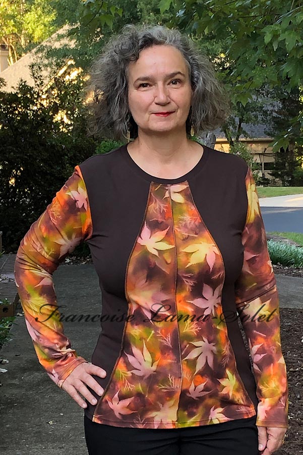 Wearable art brown autumn long sleeve t-shirt handmade with cotton and bamboo jerseys, hand painted and sun printed with leaves – Walk in the Forest