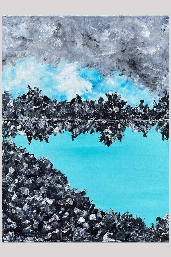 Original teal and black abstract landscape painting on gallery wrapped canvas size 16 x 20 inch - Blue Lagoon 1 - Iceland Series