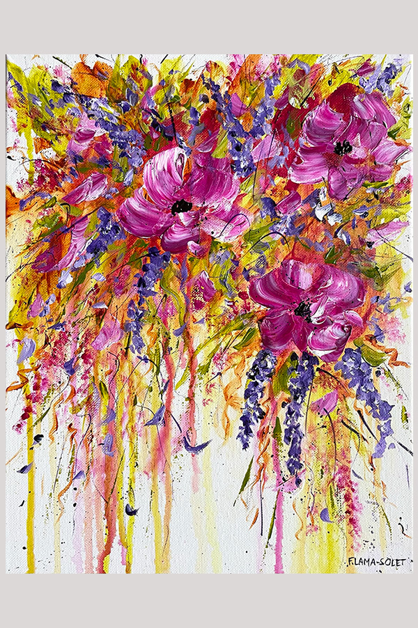 Original colorful abstract floral acrylic painting on stretched canvas size 11 x 14 inch - Bohemian Bouquet