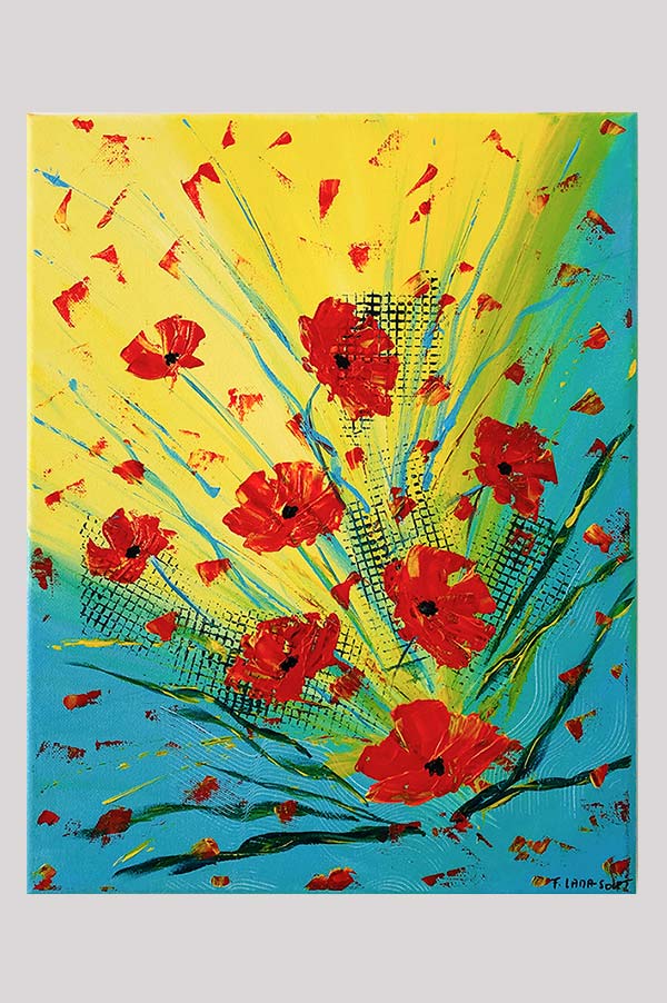Original comtemporary abstract painting of California poppy flowers on stretched canvas - California Poppies Bouquet