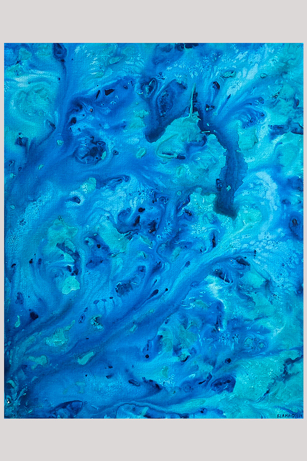 Original blue abstract ocean seascape painting on gallery wrapped canvas size 16 x 20 inch - Deep in the Ocean
