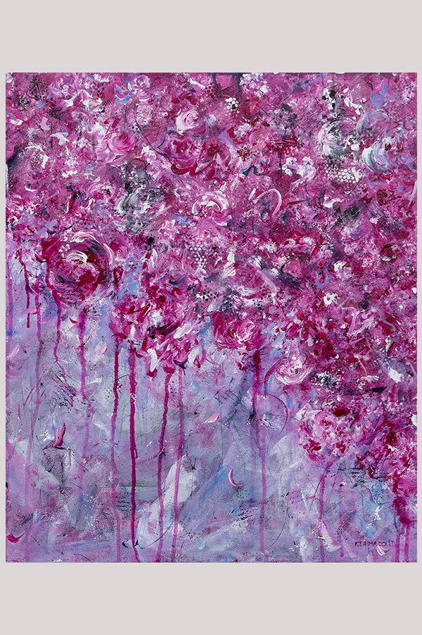 Original monochromatic abstract floral painting in different shades of magenta, paynes grey and white hand painted on gallery wrapped canvas size 20 inches x 24 inches - Dripping Roses
