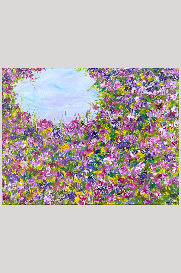 Original colorful abstract floral acrylic painting of meadows on stretched canvas size 30 x 24 inch - Enchanted Garden