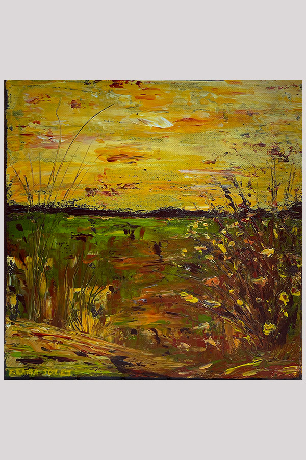 Original acrylic abstract painting on stretched canvas size 10 x 10 inches featuring a contemporary fall landscape - Fall Spirit