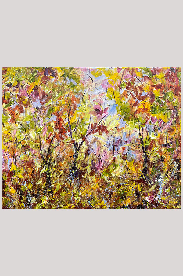 Original abstract landscape painting of trees in the forest during the fall season on canvas size 20 x 16 inch - Fall Wonders