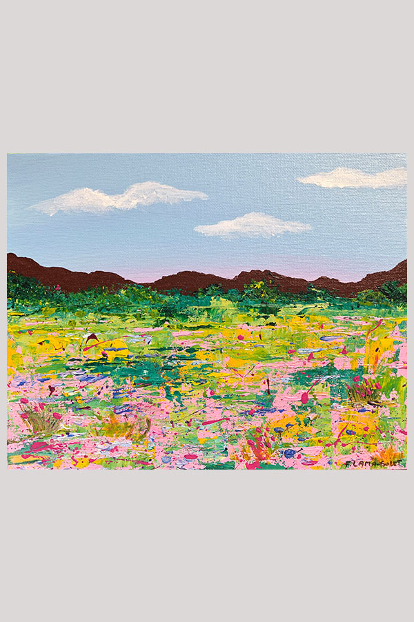 Original abstract landscape acrylic painting featuring colorful fiels of flowers on canvas panel size 8x10 - Les Fleurs Sauvages