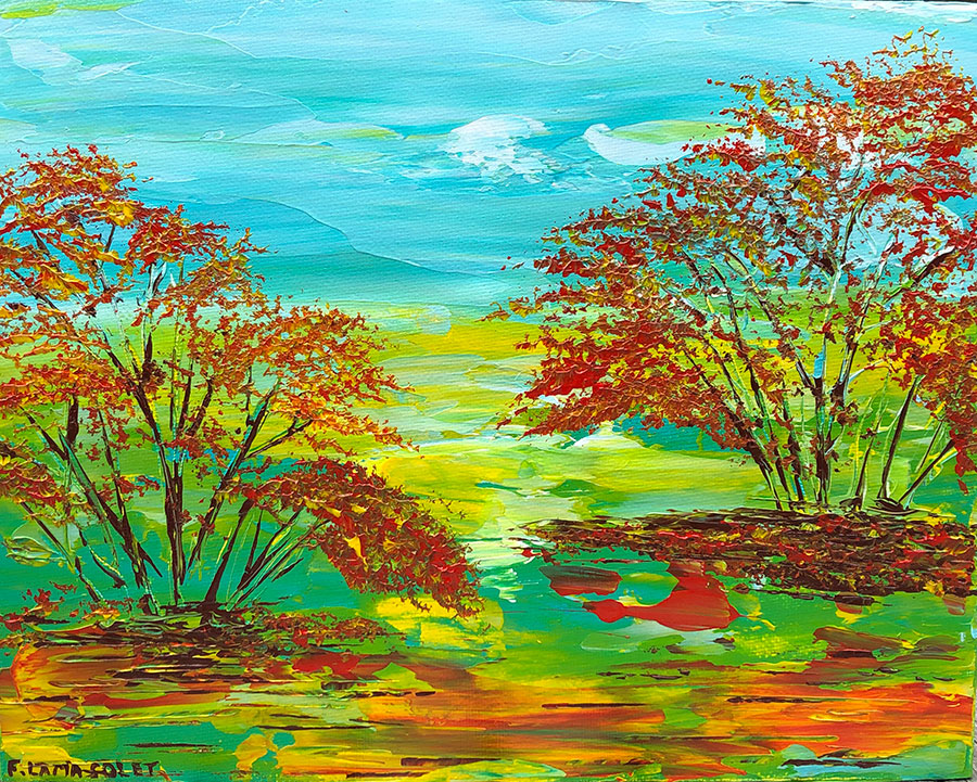 Colorful Abstract Fall Landscape Art, Indian Landscape Paintings On Canvas