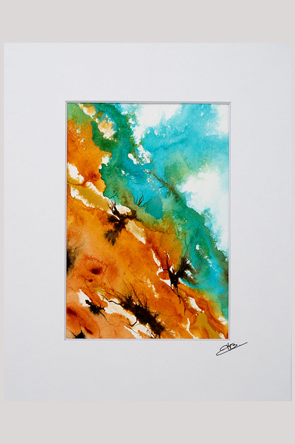 Small original contemporary earth tone abstract wall art done on watercolor paper and mounted on white board size 8 x 10 - Journey