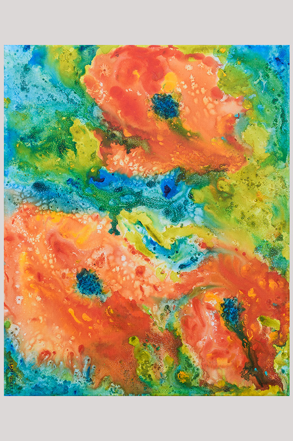 Colorful original abstract floral painting hand painted with acrylics on a gallery wrapped canvas size 16 x 20 inch - Ocean Poppies