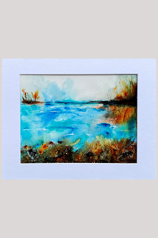 Original abstract seascape coastal acrylic painting done one watercolor paper - Peaceful Cove