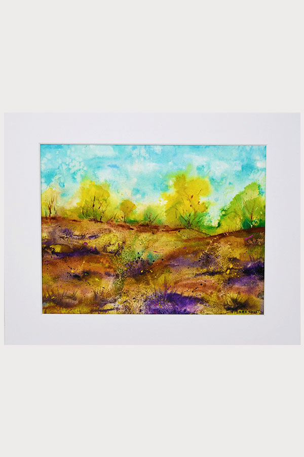 Original mixed media acrylic painting of a meadow landscape painted on watercolor paper and mounted on white board size 11 x 14 - Quiet Afternoon