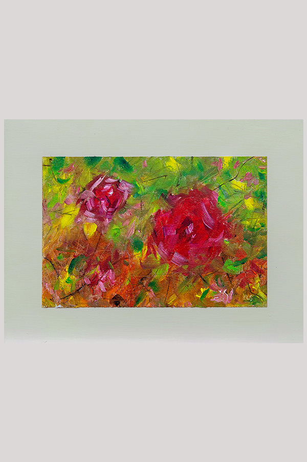 Original impressionist oil painting of a red rose hand painted on a cotton canvas sheet and mounted on a painted wood panel size 9 x 12 inch - The Rose