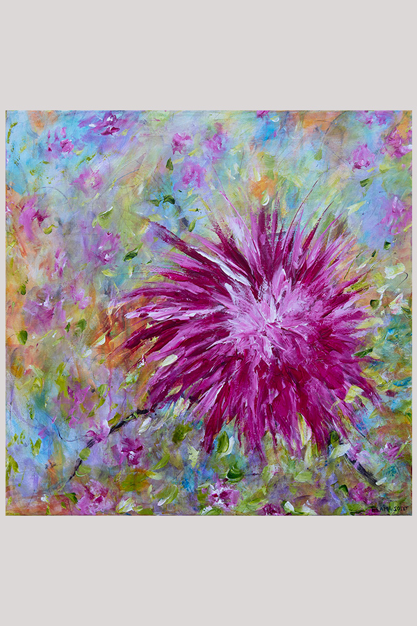 Original contemporary impressionist abstract floral artwork hand painted with acrylics on a gallery wrapped canvas size 20 x 20 inches - Shine Like a Star