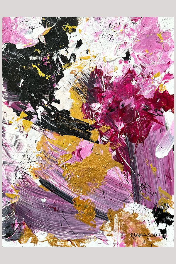 Original pink, black and gold contemporary abstract painting on canvas panel size 9 x 12 inches - Show Me Some Love