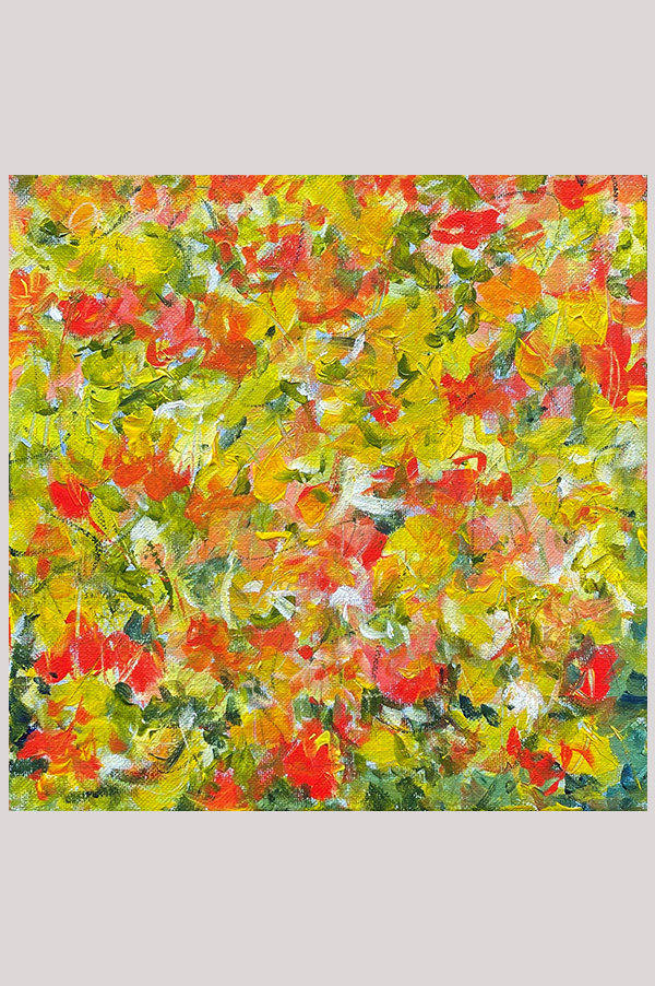 Original colorful abstract floral acrylic painting of meadows on stretched canvas size 10 x 10inch - Sunshine
