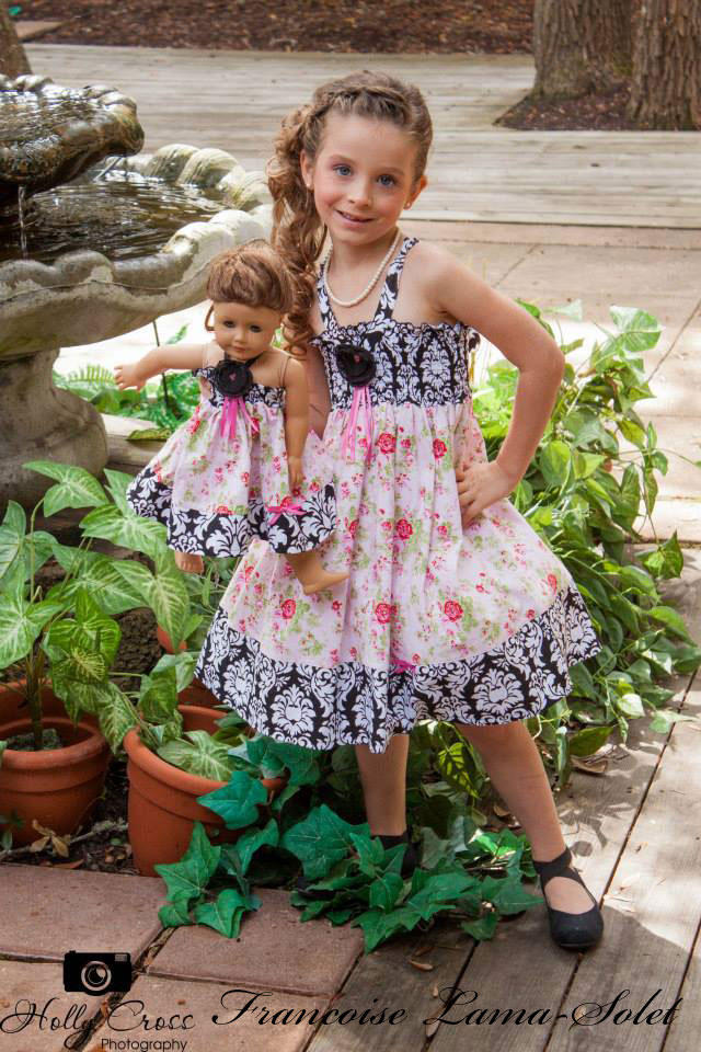 Girl's birthday tea party Easter Pink black white twirl dress with roses and damask Tea Party