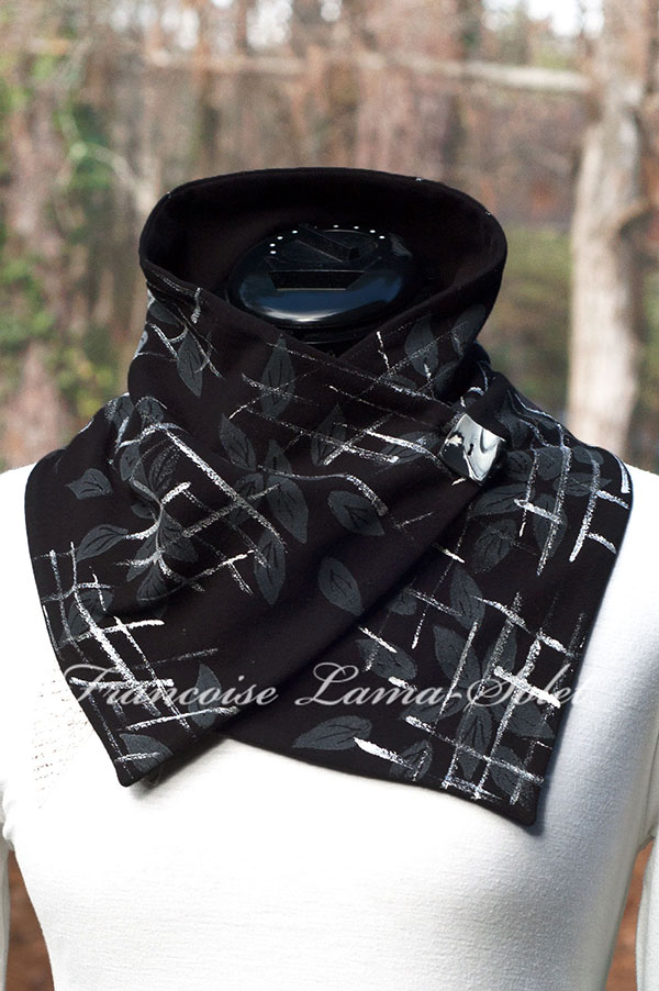 Artsy Hand Printed Abstract Leaf Pattern Black Cozy Winter Scarf Women