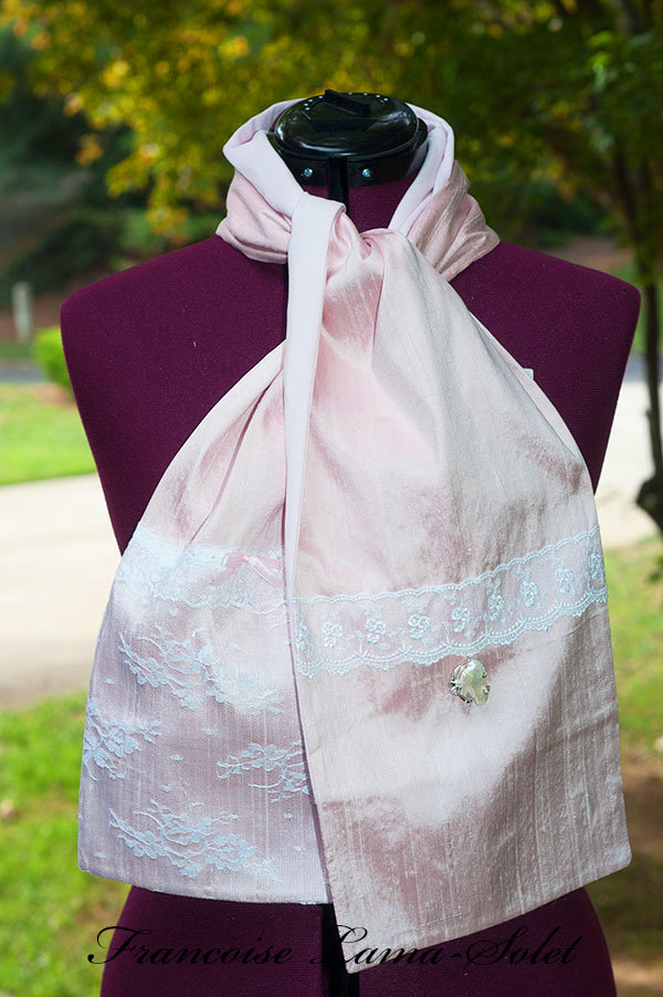 Women's elegant romantic chic victorian shabby pink dupioni silk white lace scarf Belle Epoque