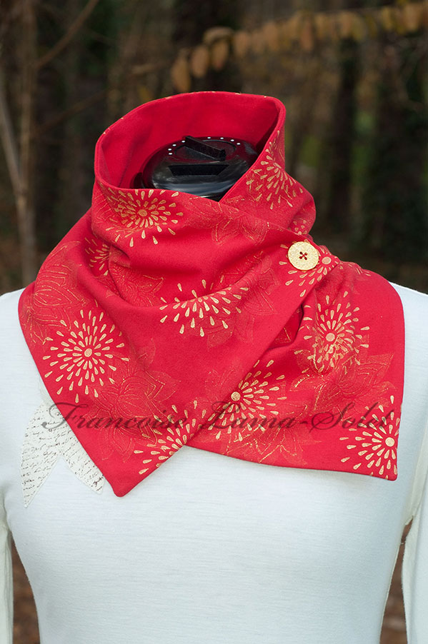 womens-art-to-wear-red-gold-lotus-modern-neck-warmer-scarf-button-scarf