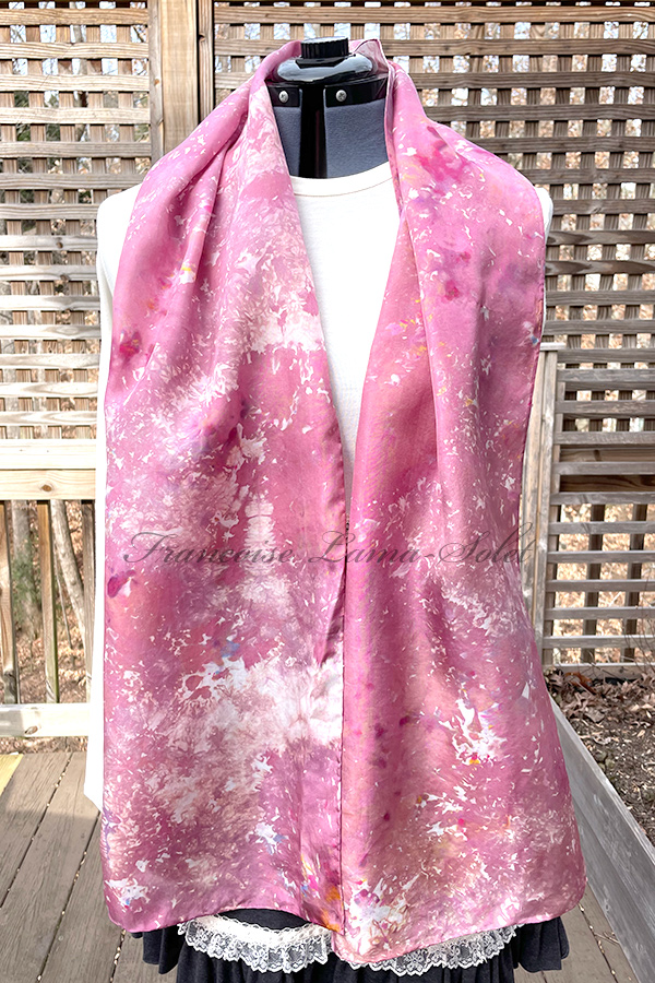 Women's wearable art tie dye silk scarf hand dyed in pink, lavender and off white shades - Vintage Rose