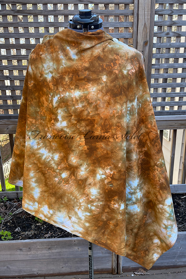 Women's hand dyed tie dye warm and cozy fall winter Button Shawl Wrap, poncho cover up in different shades of brown, copper, rust orange, olive green and blue gray - Bronze