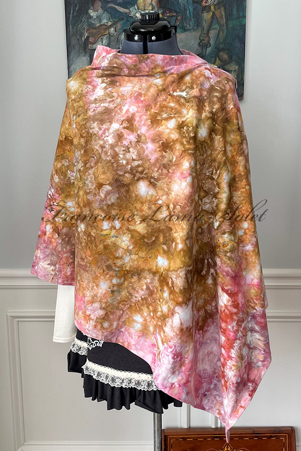 Women's hand dyed tie dye warm and cozy fall winter Button Shawl Wrap, poncho cover up in the shades brown, rust orange and pink - I Dream of Roses
