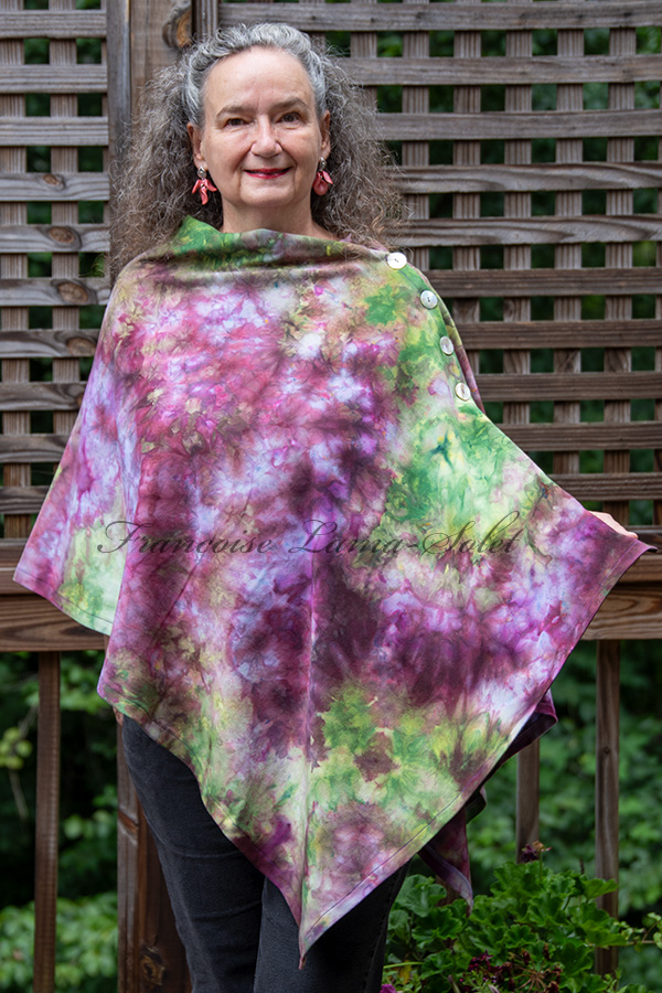 Women's purple and green hand dyed tie dye warm and cozy fall winter Button Shawl Wrap, poncho cover up - Forest