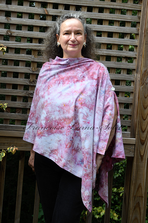Women's hand dyed tie dye warm and cozy fall winter Button Shawl Wrap, poncho cover up in the beautiful shades of pink and old rose - Rose