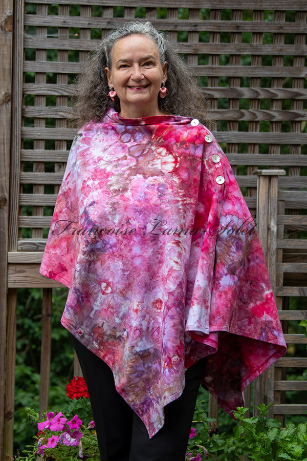 Women's hand dyed tie dye warm and cozy fall winter Button Shawl Wrap, poncho cover up in different shades of pink and red - Shades of Roses